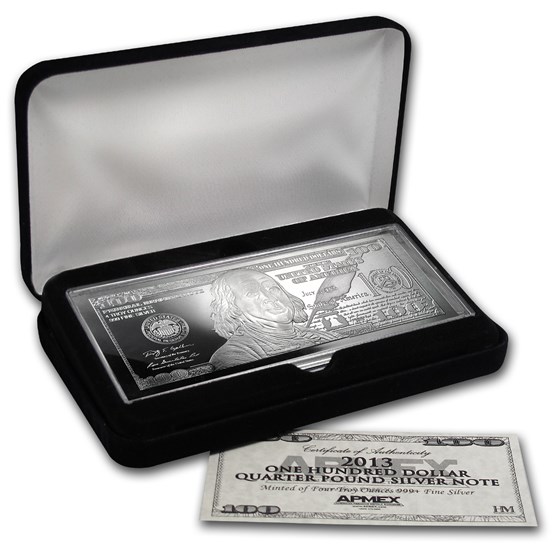 4 oz Silver Bar - 2013 $100 Bill (W/Box & COA) 4 oz Silver Bar - 2013 $100 Bill (W/Box & COA)